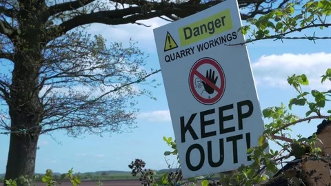 Danger quarry workings, keep out sign Stock Footage 81138272