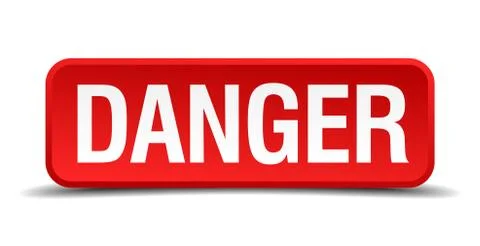 Danger red 3d square button isolated on white background Illustrazione stock