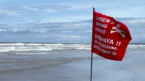Danger. Red flag warning of the dangers of swimming in the Indian Ocean Vídeo Stock 195085174
