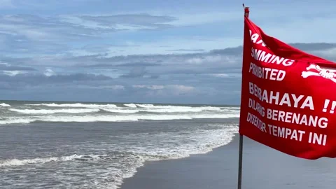 Danger. Red flag warning of the dangers of swimming in the Indian Ocean  Vídeo Stock 197461967