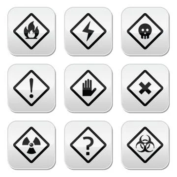 Danger, risk, warning buttons set Stock Illustration