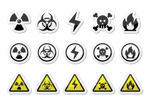 Danger, risk, warning labels set Stock Illustration