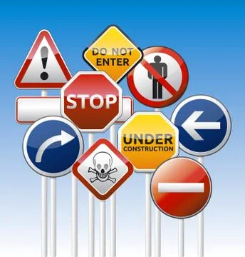 Danger road sign collection Stock Illustration