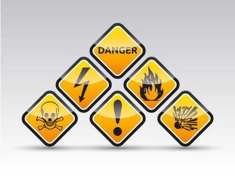 Danger round corner warning sign set Stock Illustration