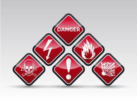 Danger round corner warning sign set Stock Illustration