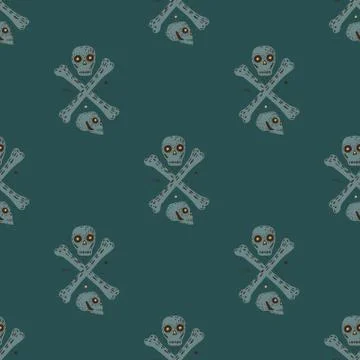 Danger seamless doodle pattern with simple skulls and bones sihouettes. Grey  Stock Illustration