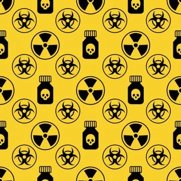 Danger seamless pattern on yellow background Illustrazione stock