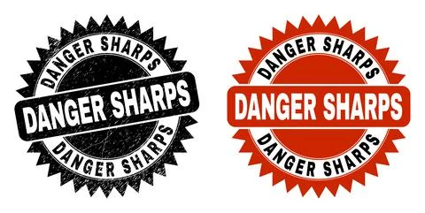 DANGER SHARPS Black Rosette Stamp with Rubber Texture Illustrazione stock