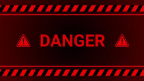 Danger sign animated glowing red caution border with flashing danger text a.. Stock Footage 342086154