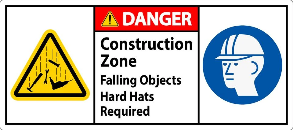 Danger Sign, Construction Zone, Falling Objects Hard Hats Required 스톡 일러스트