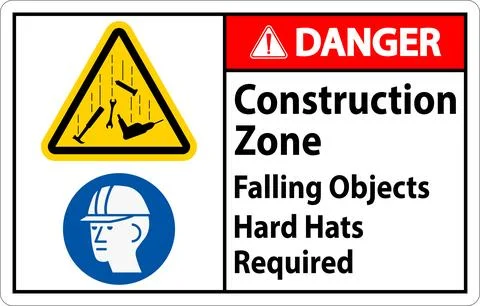 Danger Sign, Construction Zone, Falling Objects Hard Hats Required Stock Illustration