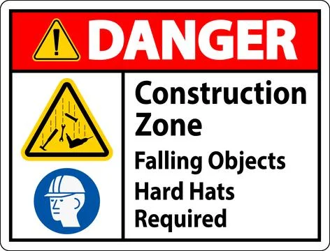 Danger Sign, Construction Zone, Falling Objects Hard Hats Required イラスト素材