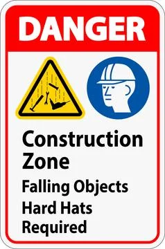 Danger Sign, Construction Zone, Falling Objects Hard Hats Required Stock Illustration