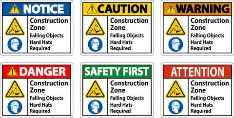 Danger Sign, Construction Zone, Falling Objects Hard Hats Required Stock Illustration