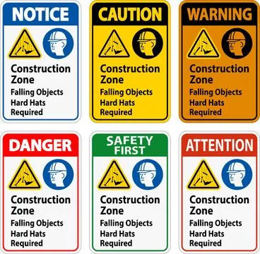 Danger Sign, Construction Zone, Falling Objects Hard Hats Required 스톡 일러스트