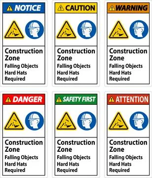 Danger Sign, Construction Zone, Falling Objects Hard Hats Required イラスト素材