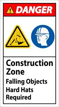 Danger Sign, Construction Zone, Falling Objects Hard Hats Required イラスト素材