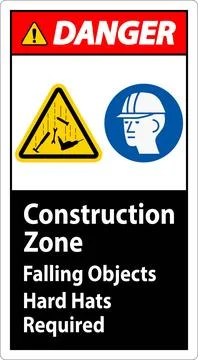 Danger Sign, Construction Zone, Falling Objects Hard Hats Required Stock Illustration