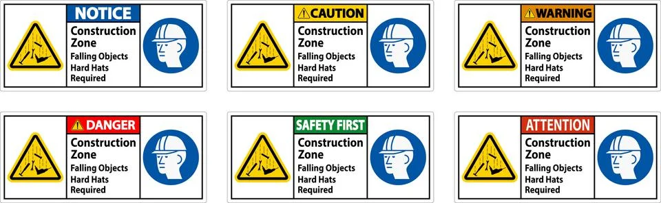 Danger Sign, Construction Zone, Falling Objects Hard Hats Required Stock Illustration