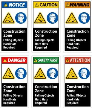 Danger Sign, Construction Zone, Falling Objects Hard Hats Required 스톡 일러스트