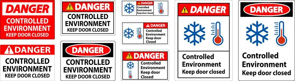 Danger Sign, Controlled Environment Keep Door Closed Stock Illustration