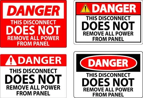 Danger Sign, This Disconnect Does Not Remove All Power From Panel Ilustração Stock