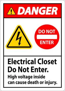 Danger Sign Electrical Closet - Do Not Enter. High Voltage Inside Can Cause.. Ilustración de archivo