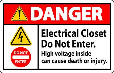 Danger Sign Electrical Closet - Do Not Enter. High Voltage Inside Can Cause.. Ilustración de archivo