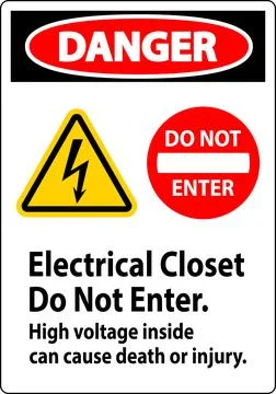 Danger Sign Electrical Closet - Do Not Enter. High Voltage Inside Can Cause.. Ilustración de archivo