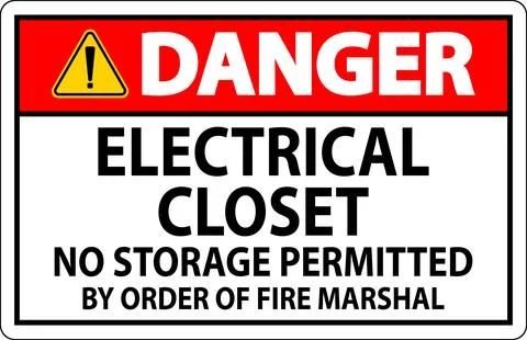 Danger Sign Electrical Closet - No Storage Permitted By Order Of Fire Marshal Illustrazione stock