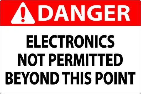 Danger Sign Electronics Not Permitted Beyond This Point Illustrazione stock