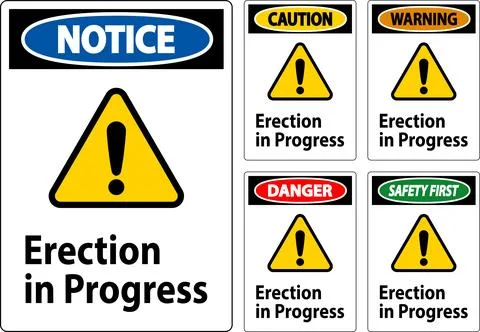 Danger Sign Erection In Progress. 库存插图