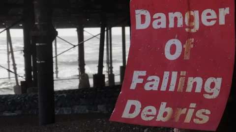 DANGER SIGN - FALLING DEBRIS - Graded Stock Footage 34919191