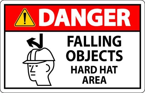 Danger Sign, Falling Objects Hard Hat Area Stock Illustration