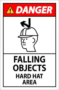 Danger Sign, Falling Objects Hard Hat Area Stock Illustration