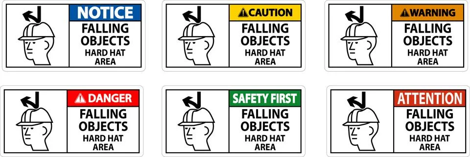 Danger Sign, Falling Objects Hard Hat Area Stock Illustration