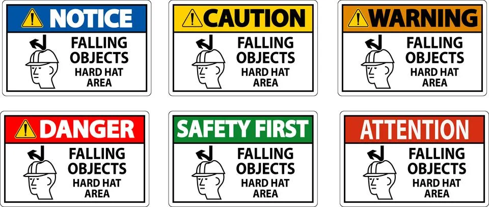 Danger Sign, Falling Objects Hard Hat Area Stock Illustration