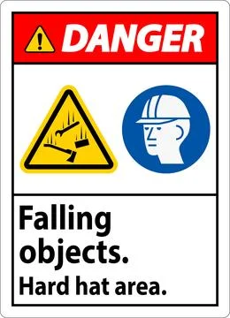 Danger Sign, Falling Objects Hard Hat Area Stock Illustration