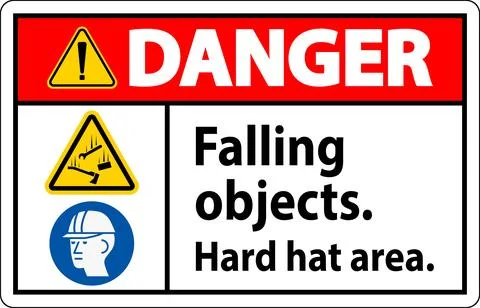 Danger Sign, Falling Objects Hard Hat Area Stock Illustration