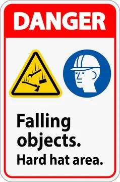 Danger Sign, Falling Objects Hard Hat Area Stock Illustration