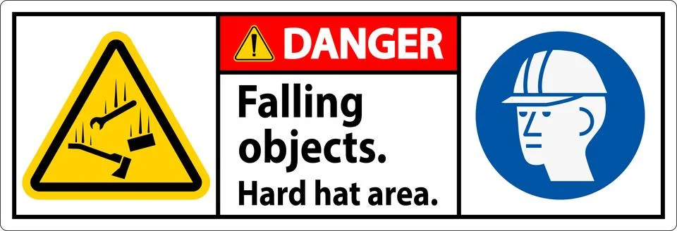Danger Sign, Falling Objects Hard Hat Area 스톡 일러스트