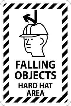 Danger Sign, Falling Objects Hard Hat Area Stock Illustration
