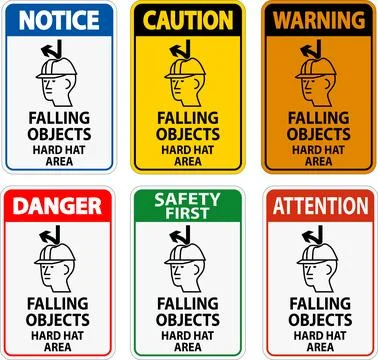 Danger Sign, Falling Objects Hard Hat Area 스톡 일러스트