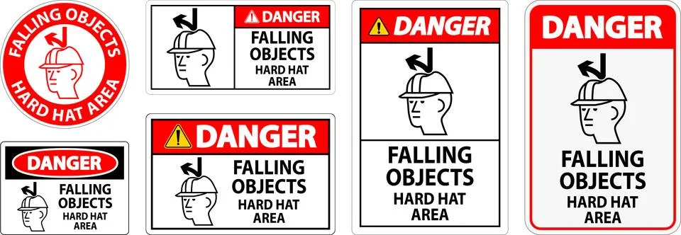Danger Sign, Falling Objects Hard Hat Area Stock Illustration