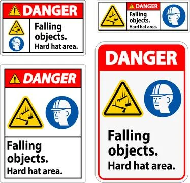 Danger Sign, Falling Objects Hard Hat Area Stock Illustration