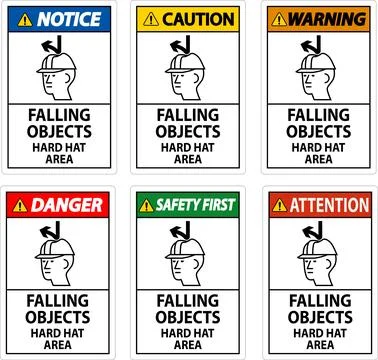 Danger Sign, Falling Objects Hard Hat Area Stock Illustration