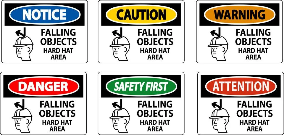 Danger Sign, Falling Objects Hard Hat Area Stock Illustration