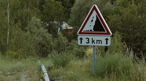 Danger Sign - Falling Rocks Stock Footage 44128288