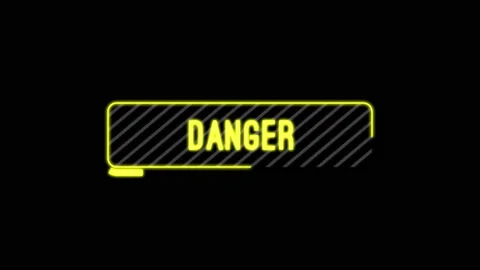 Danger sign with grey blinds inside and yellow glowing progress sqare bar Video stock 225694941