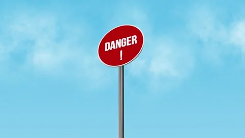 Danger Sign on a Road Side. 3D Board Sign. 4K Stock Footage 277129156